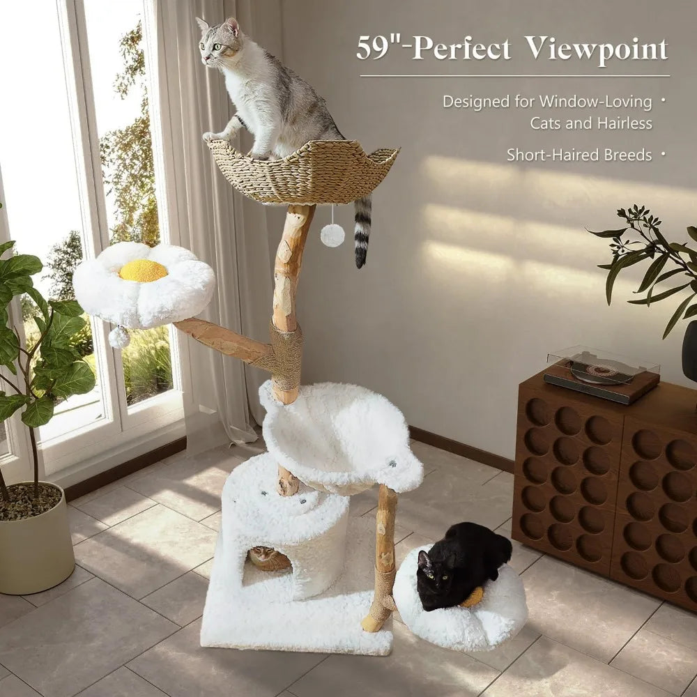 Breed Cat Tree Tower With Real Wood Branch Premium