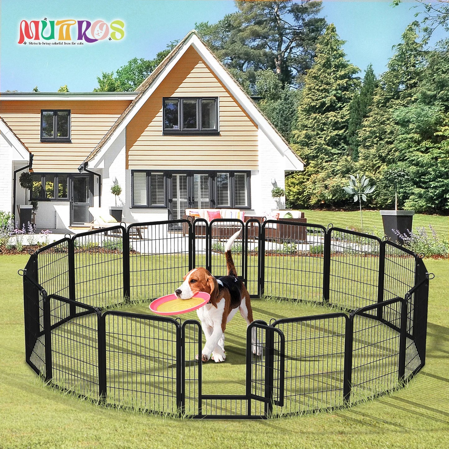 Dog Playpen With Door Foldable Metal Pet Fence For Yard RV