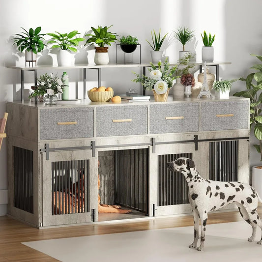 Hign-concerned Double Dog Kennel Table TV Stand Cabinet