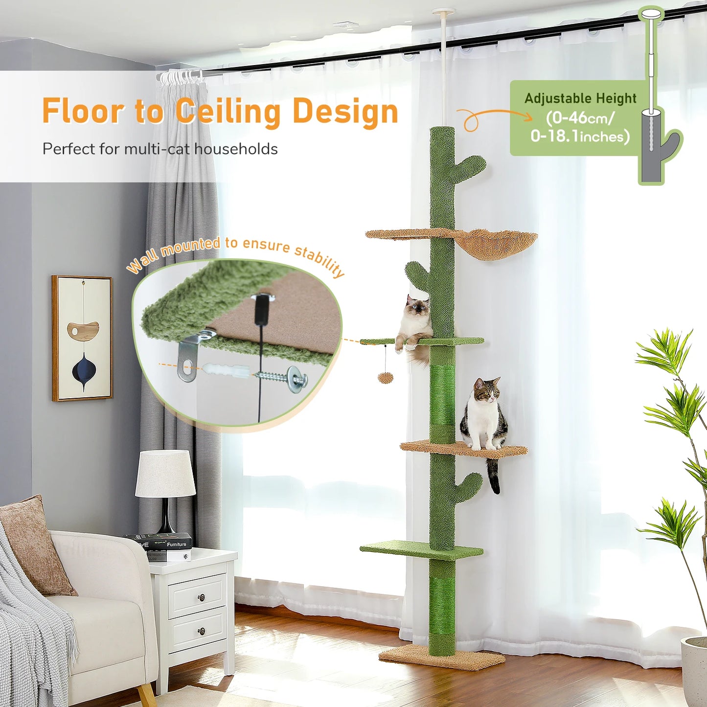 PAWZ Road Cat Tree 5 Tier Floor To Ceiling Tower Hammock