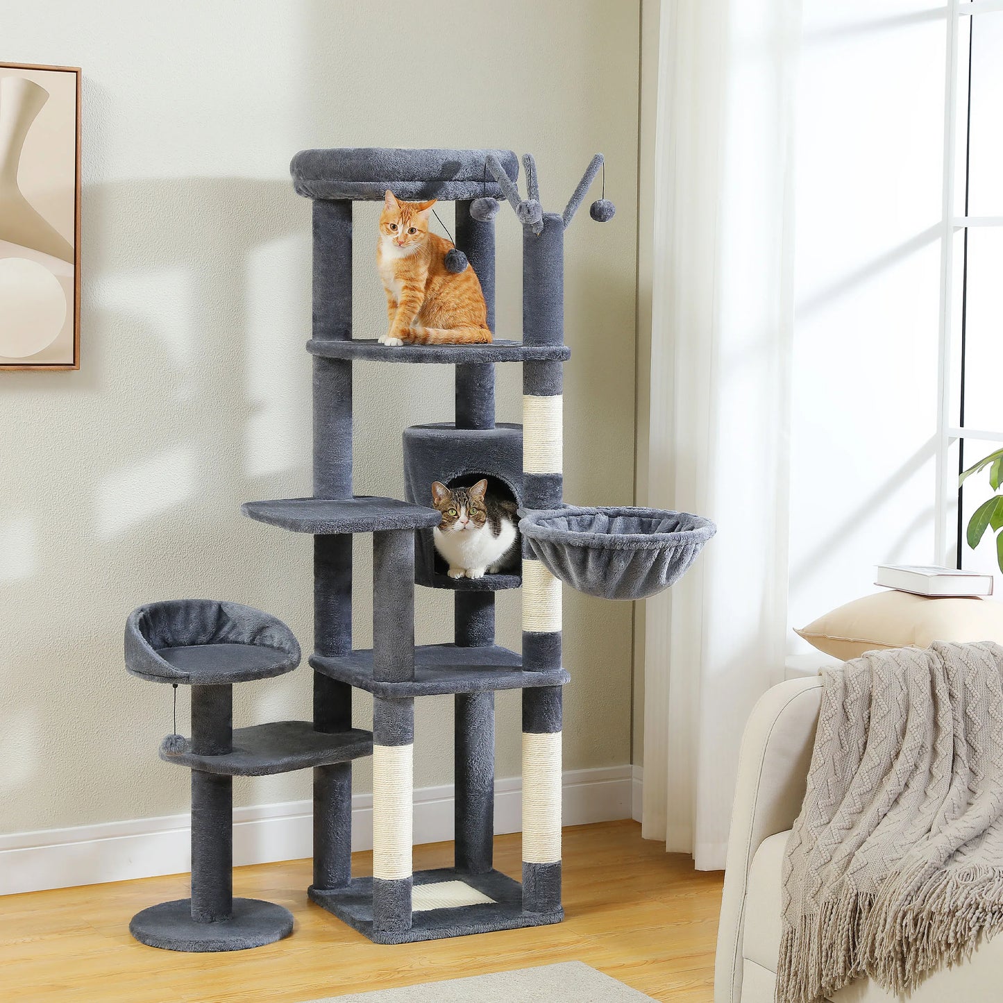 PEQULTICN Multi Level Cat Tree With Scratching Posts Hammock