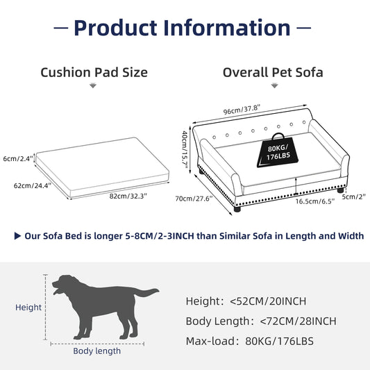 BORWARTCN Luxury Velvet Tufted Dog Sofa Bed Elevated