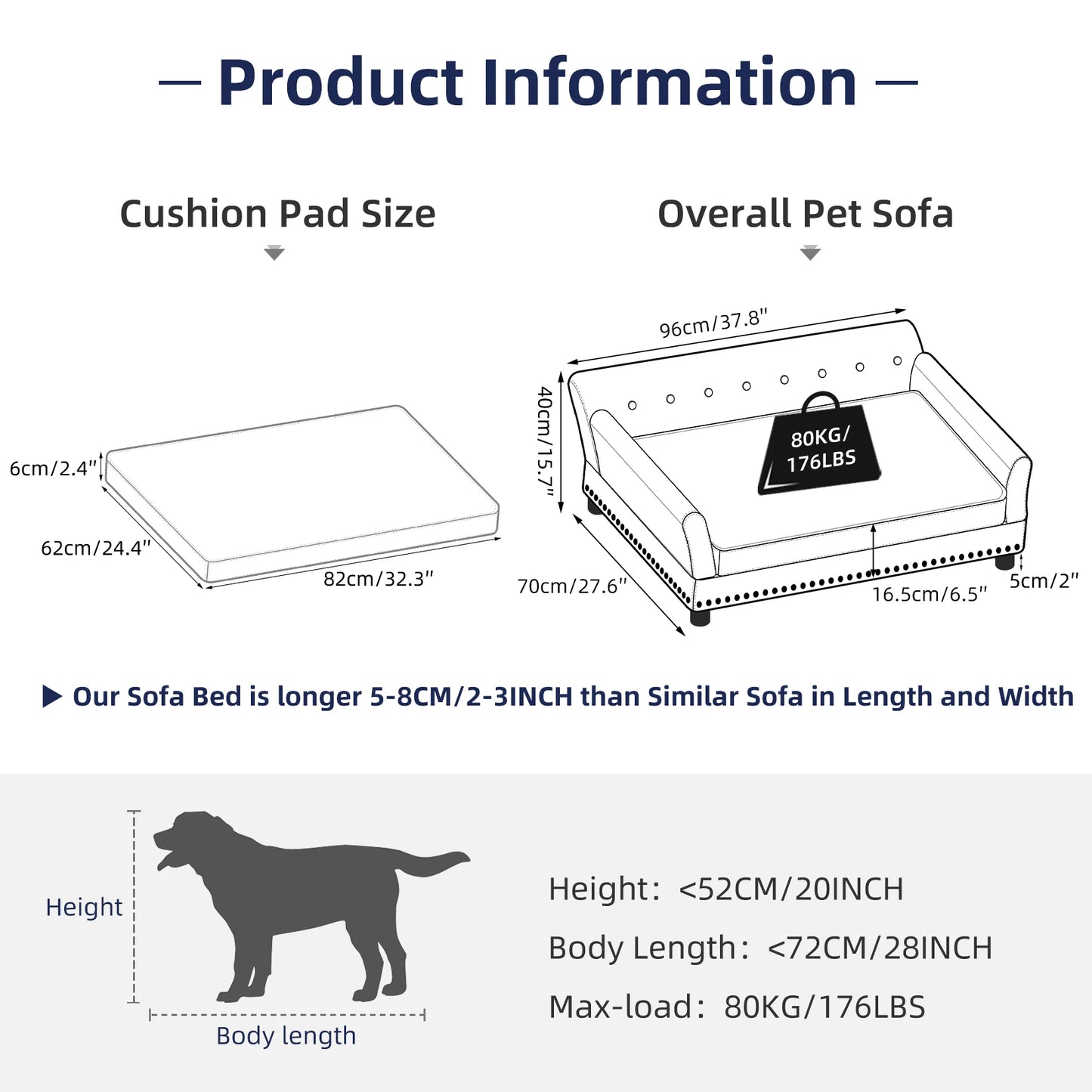 BORWARTCN Luxury Velvet Tufted Dog Sofa Bed Wooden Frame
