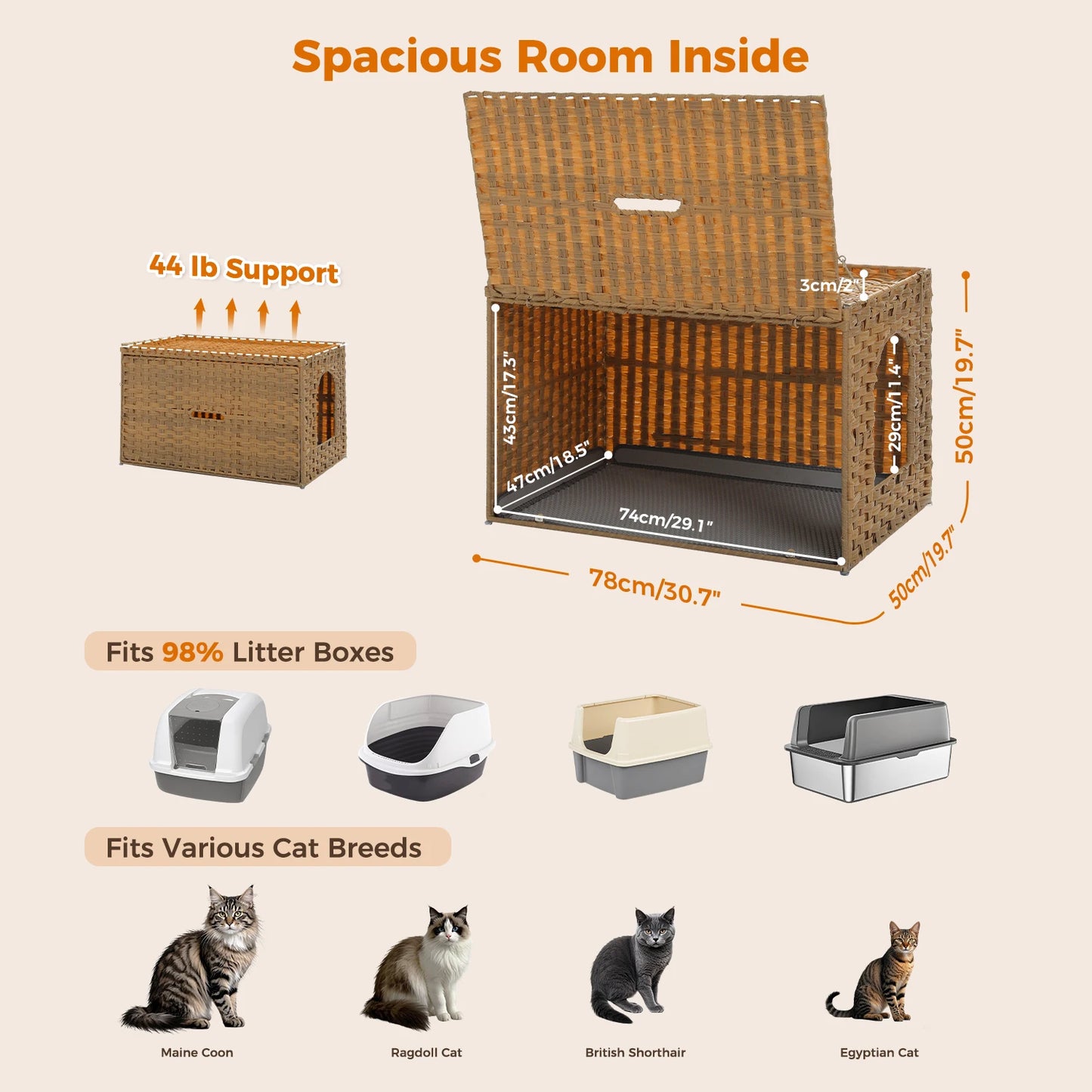 PEQULTICN Rattan Cat Litter Enclosure With Taller Doorway
