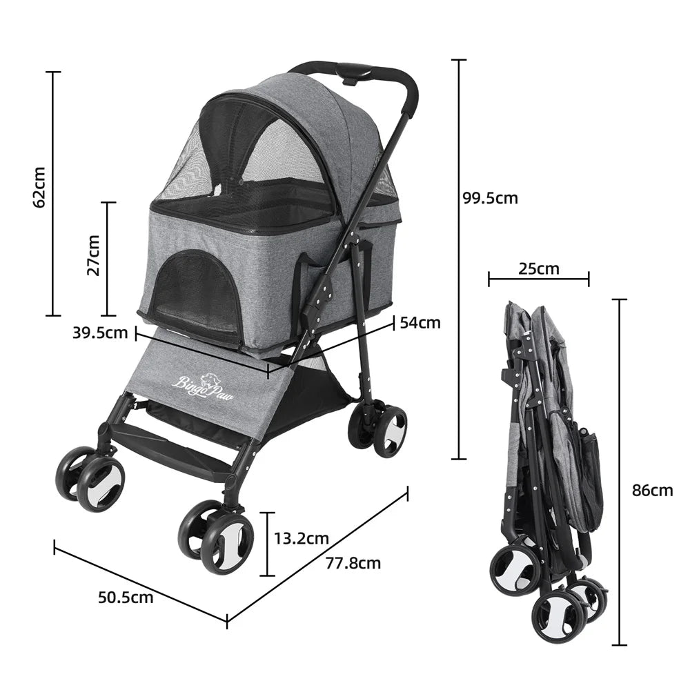 Pretty Pets Foldable Dog Stroller Carrier With Rain Cover