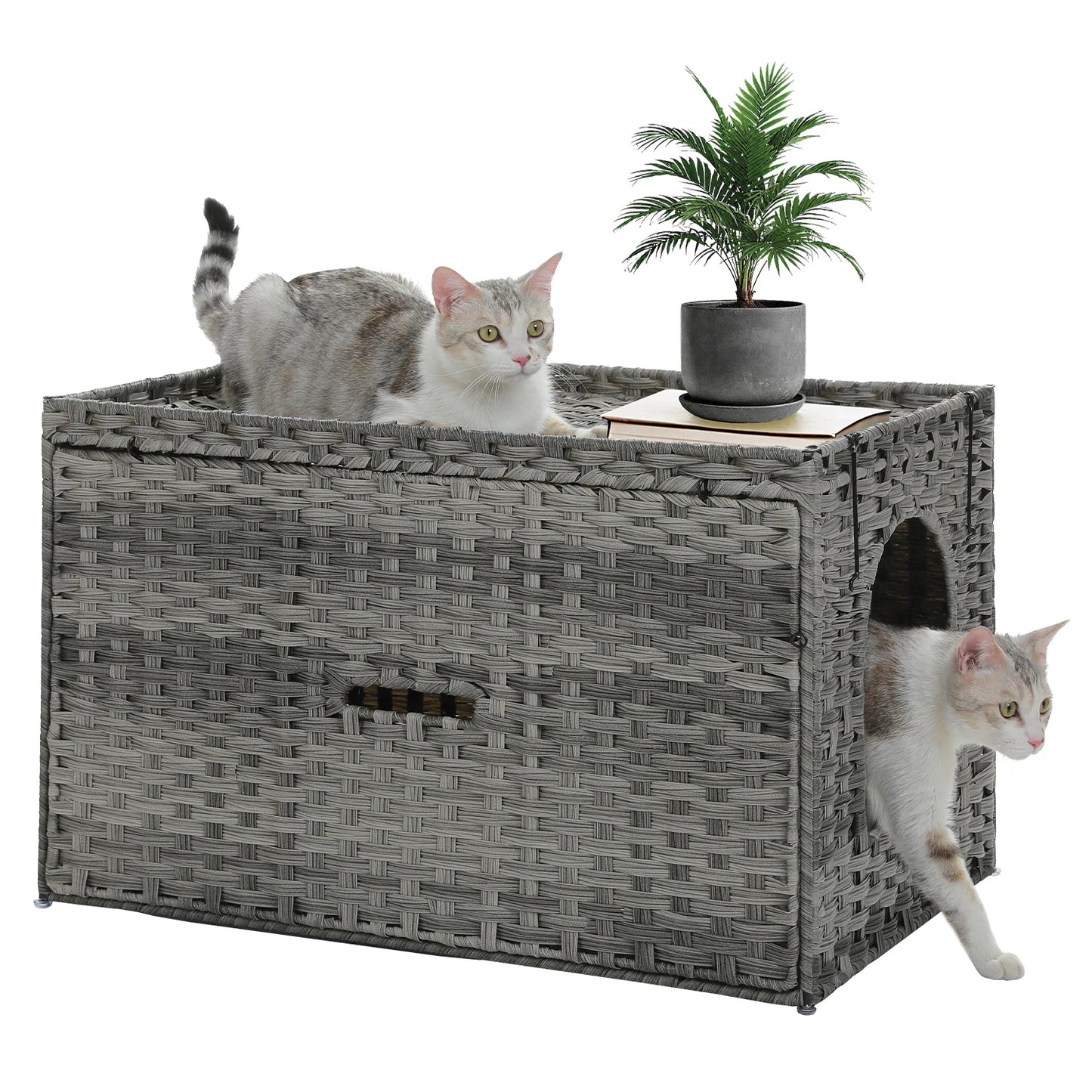 PEQULTICN Rattan Cat Litter Enclosure With Taller Doorway