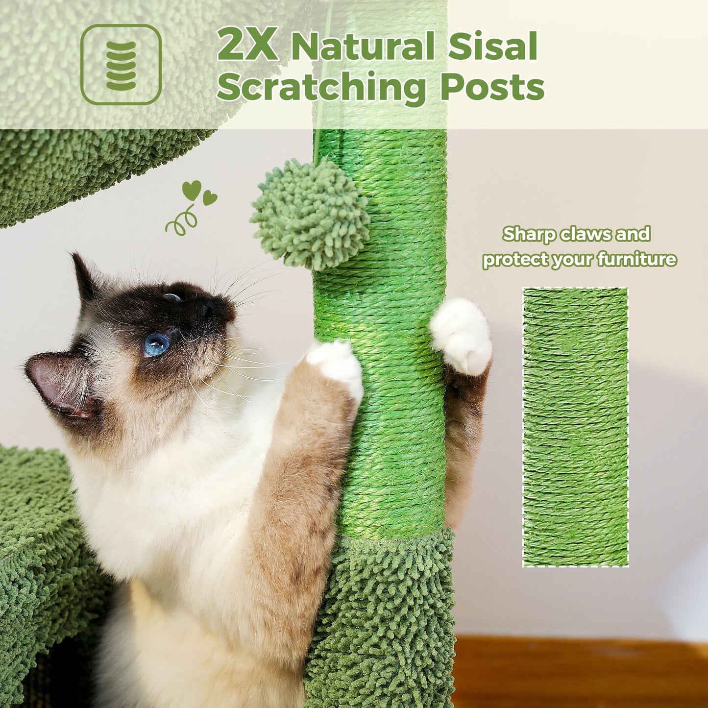 PEQULTICN Cactus Cat Tree With Condo And Hammock Indoor