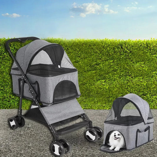 Pretty Pets Foldable Dog Stroller Carrier With Rain Cover