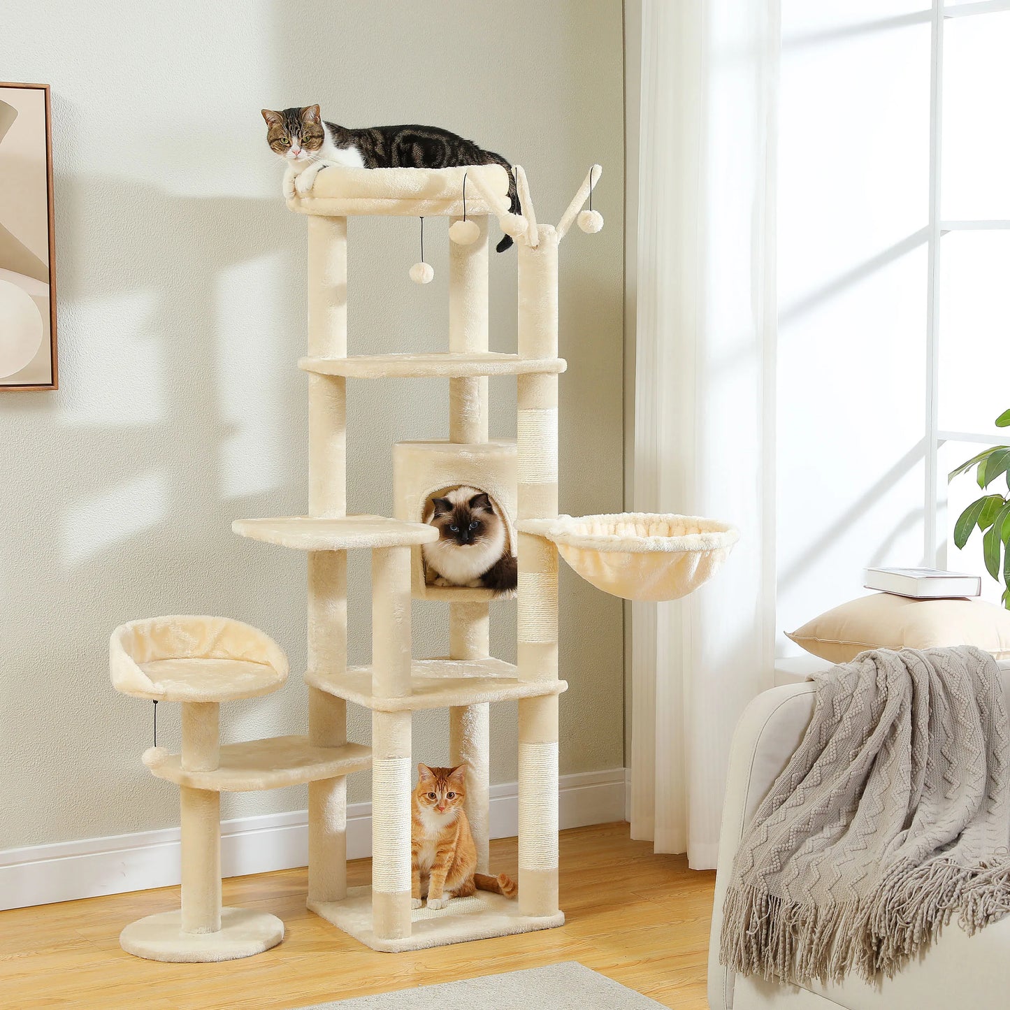 PEQULTICN Multi Level Cat Tree With Scratching Posts Hammock