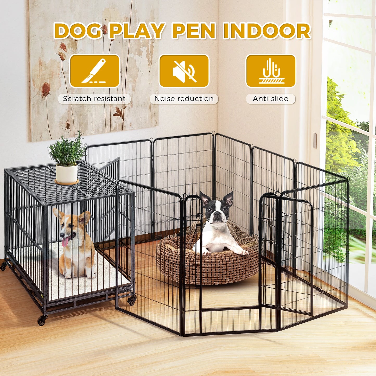 Dog Playpen With Door Foldable Metal Pet Fence For Yard RV