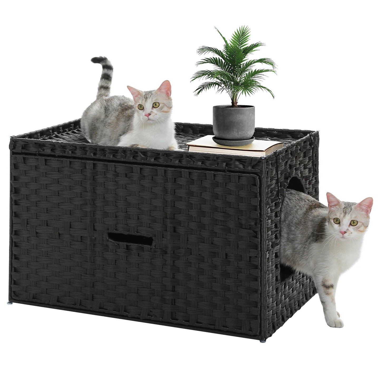 PEQULTICN Rattan Cat Litter Enclosure With Taller Doorway