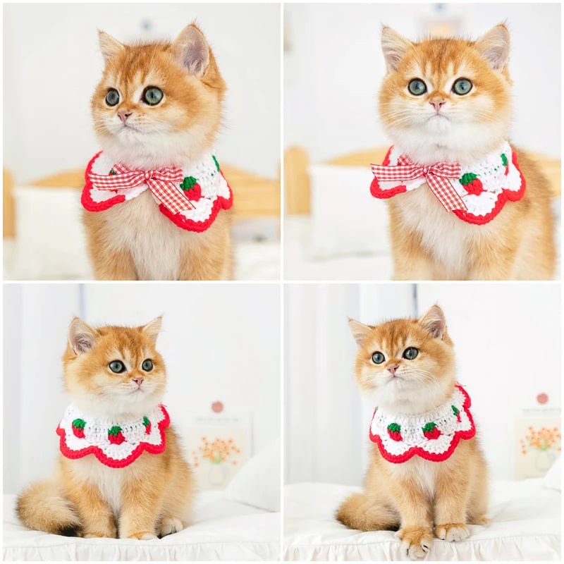 CN Zhejiang Handwoven Knitted Cat Collar Cute Bow Accessory