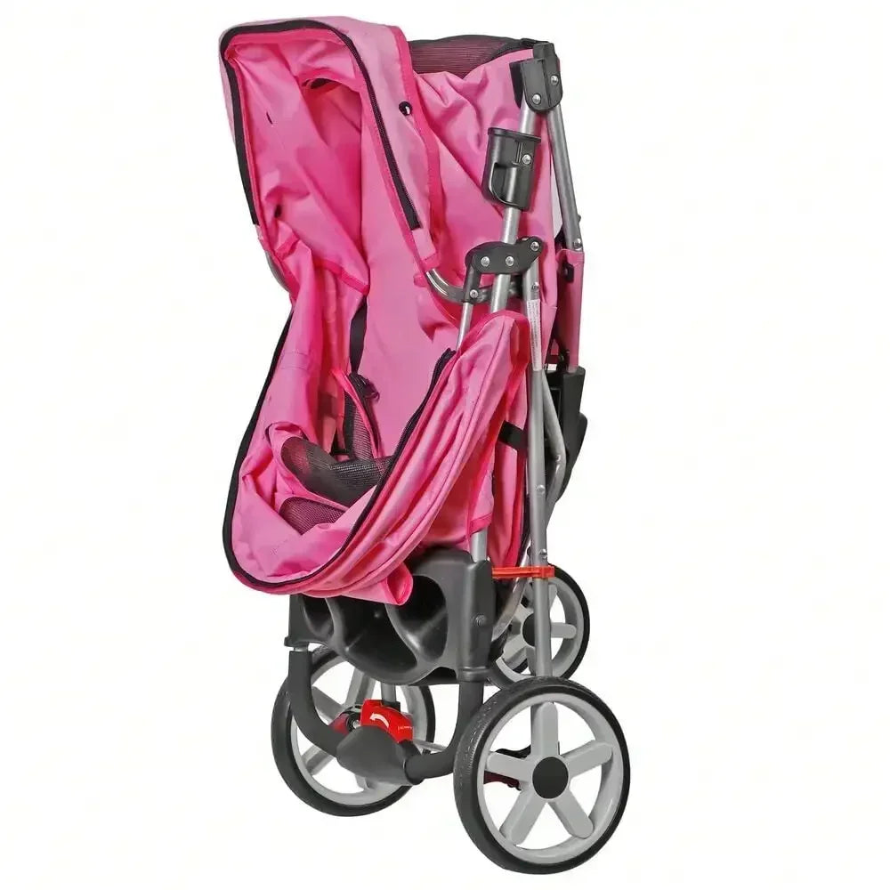 Foldable Three Wheel Pet Stroller For Dogs Cats Cup Holder