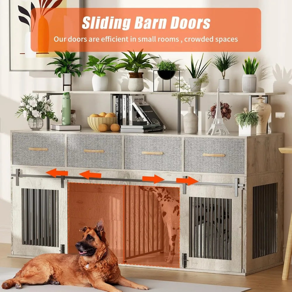 Hign-concerned Double Dog Kennel Table TV Stand Cabinet