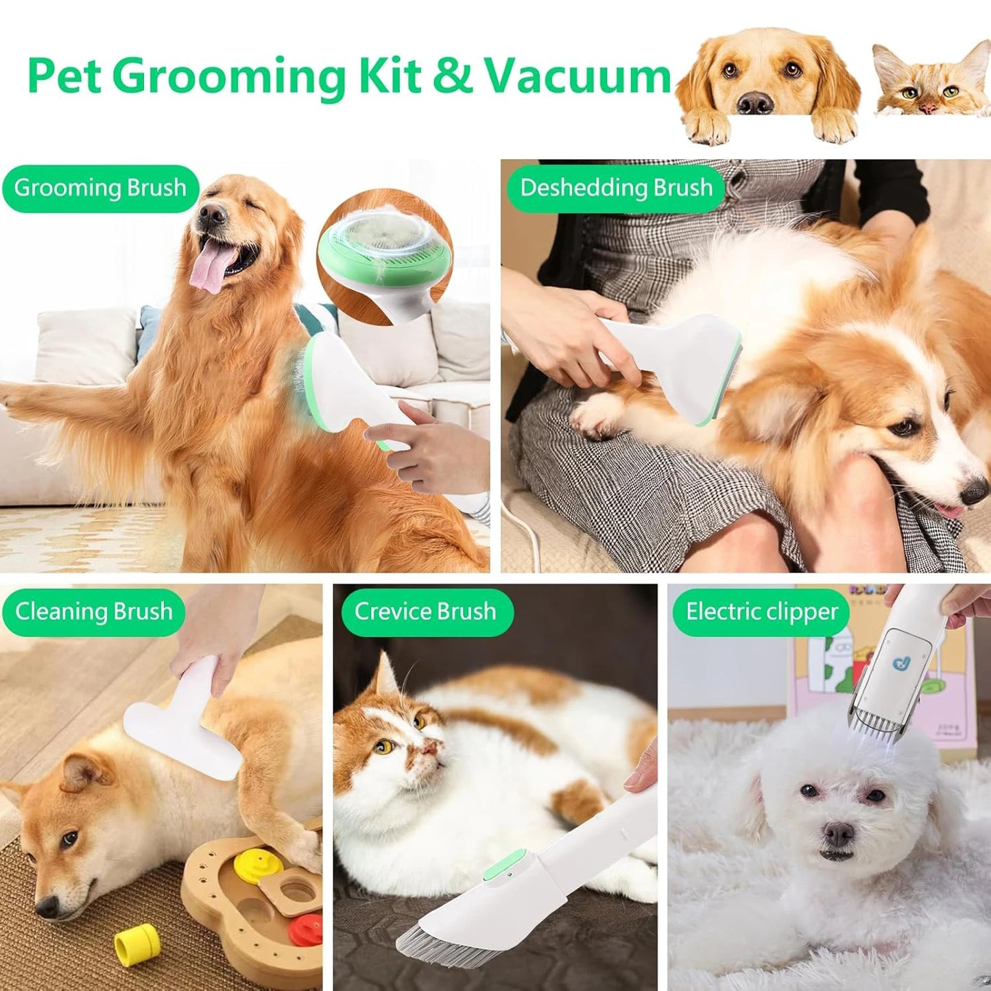 DishyKooker Pet Grooming Vacuum Kit With 5 Tools For Pets