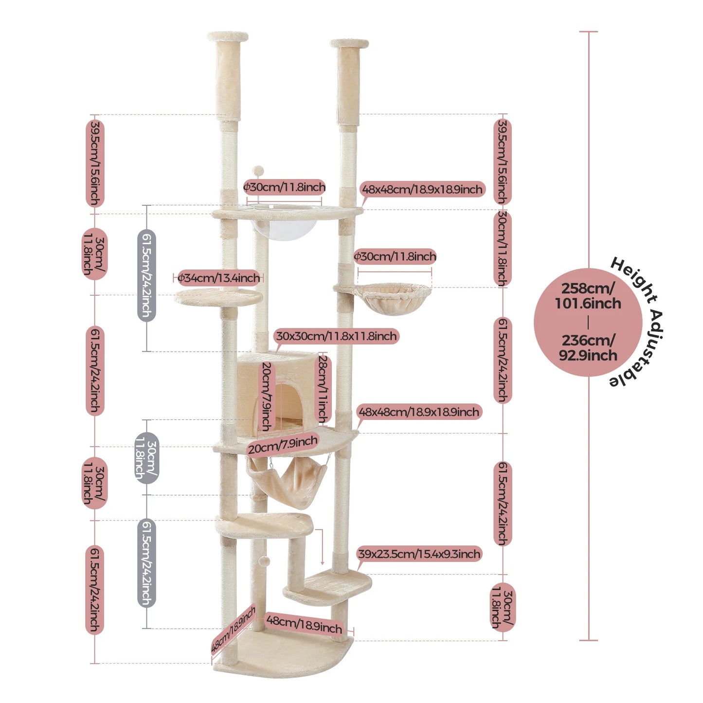 PEQULTICN Cat Tree Tower Acrylic Perch Hammock Beds Cave