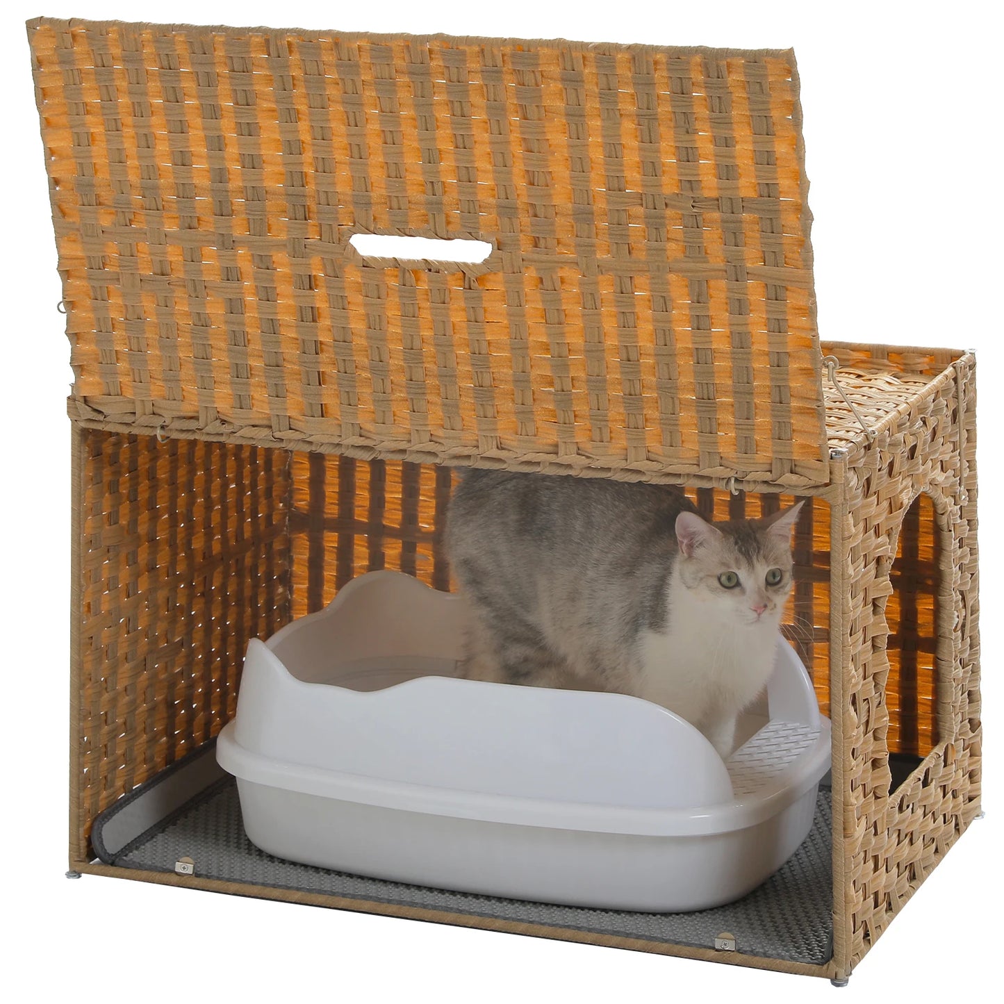 PEQULTICN Rattan Cat Litter Enclosure With Taller Doorway