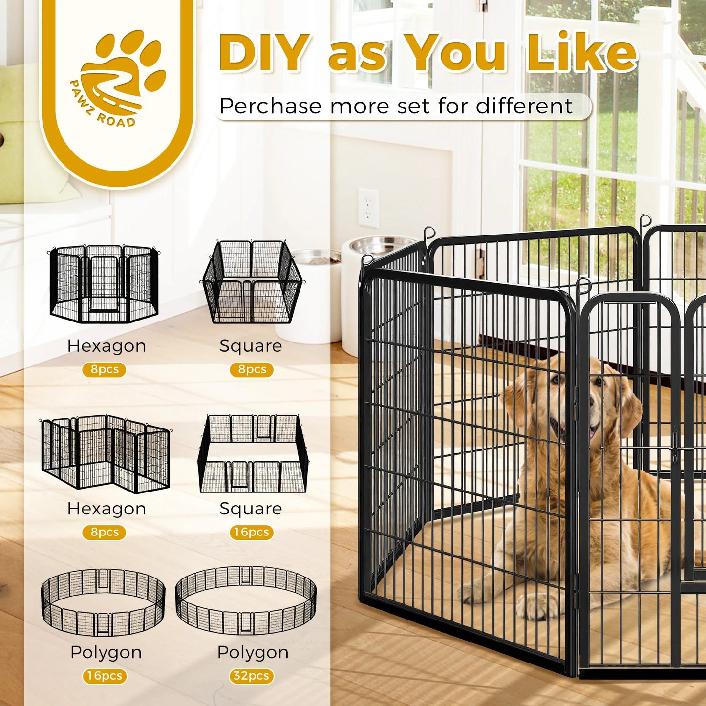 Dog Playpen With Door Foldable Metal Pet Fence For Yard RV