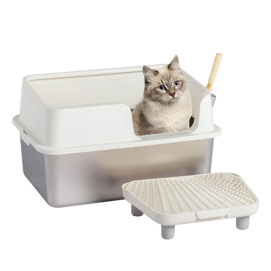Stainless Steel Cat Litter Box With Lid High Sides