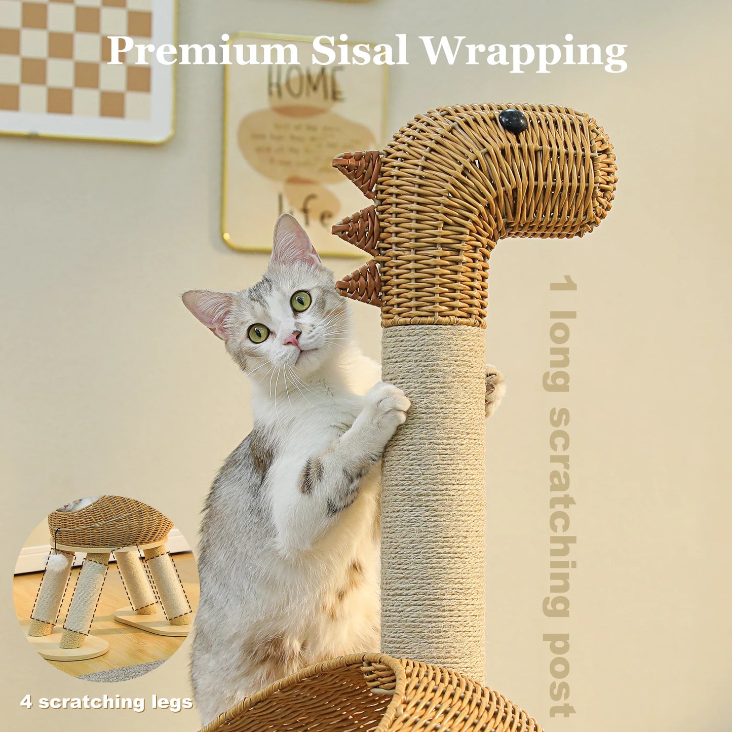 PEQULTICN Whimsical Dinosaur Cat Tree Tower Plush Cushion
