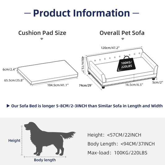 BORWARTCN Luxury Velvet Tufted Dog Sofa Bed Elevated Frame