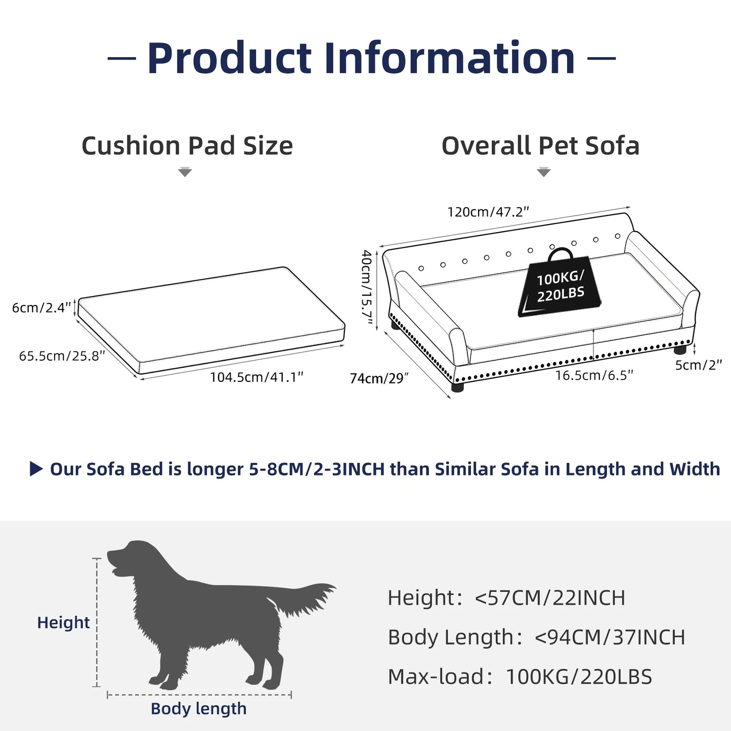 BORWARTCN Luxury Velvet Tufted Dog Sofa Bed Wooden Frame