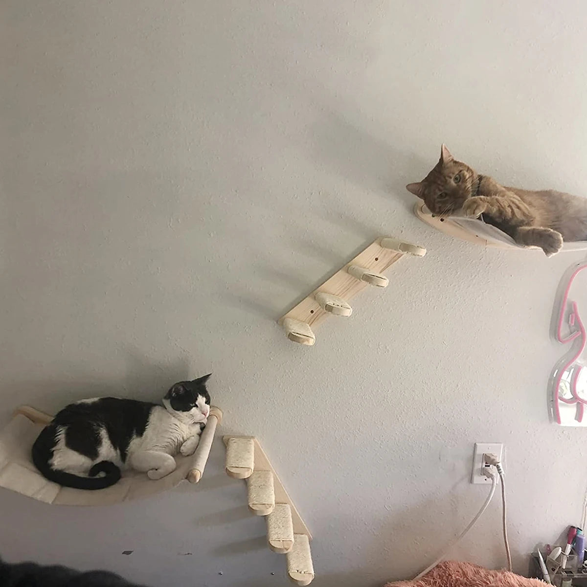 PETRAVELCN Cat Wall Shelf Climbing Steps Scratching Post Toy