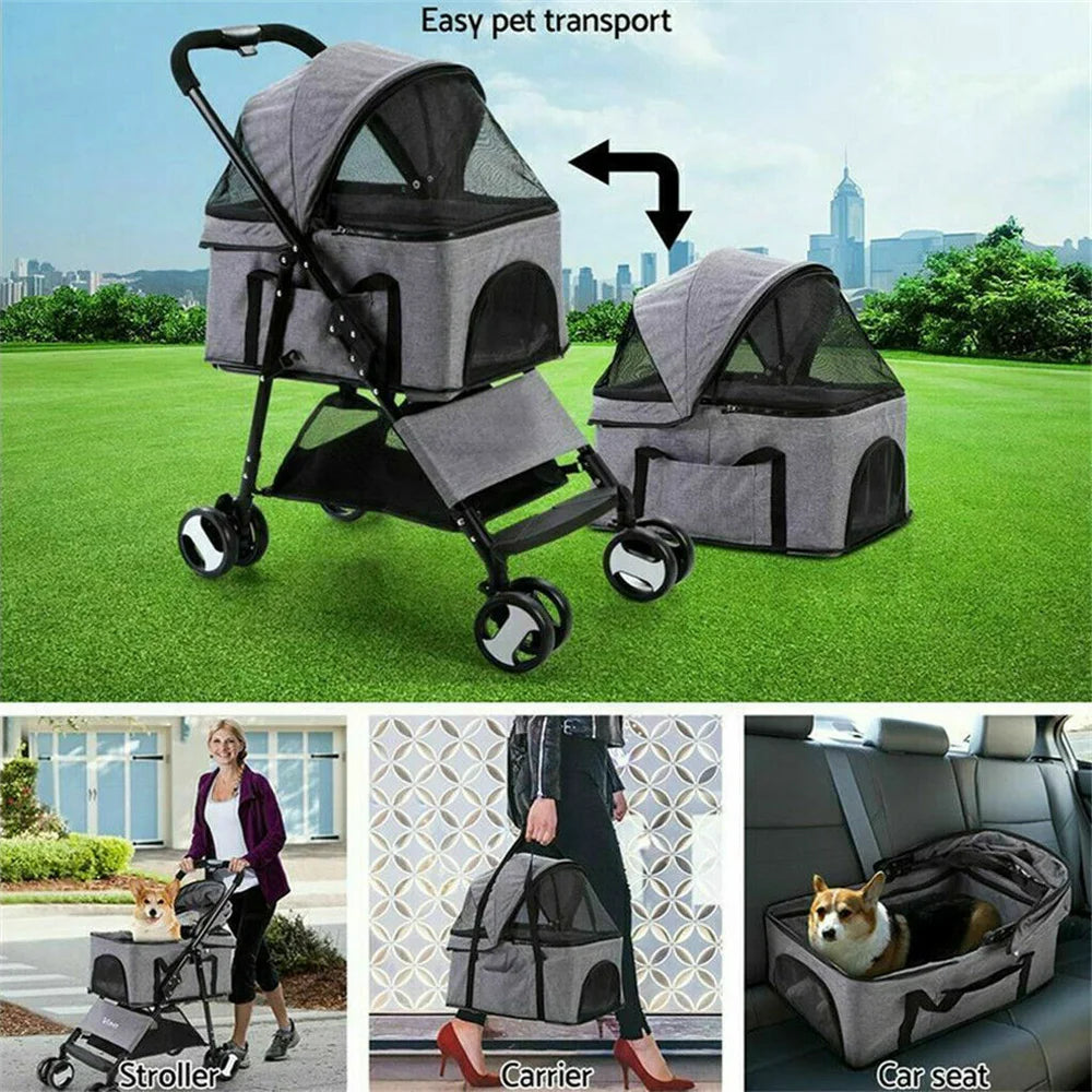 Pretty Pets Foldable Dog Stroller Carrier With Rain Cover