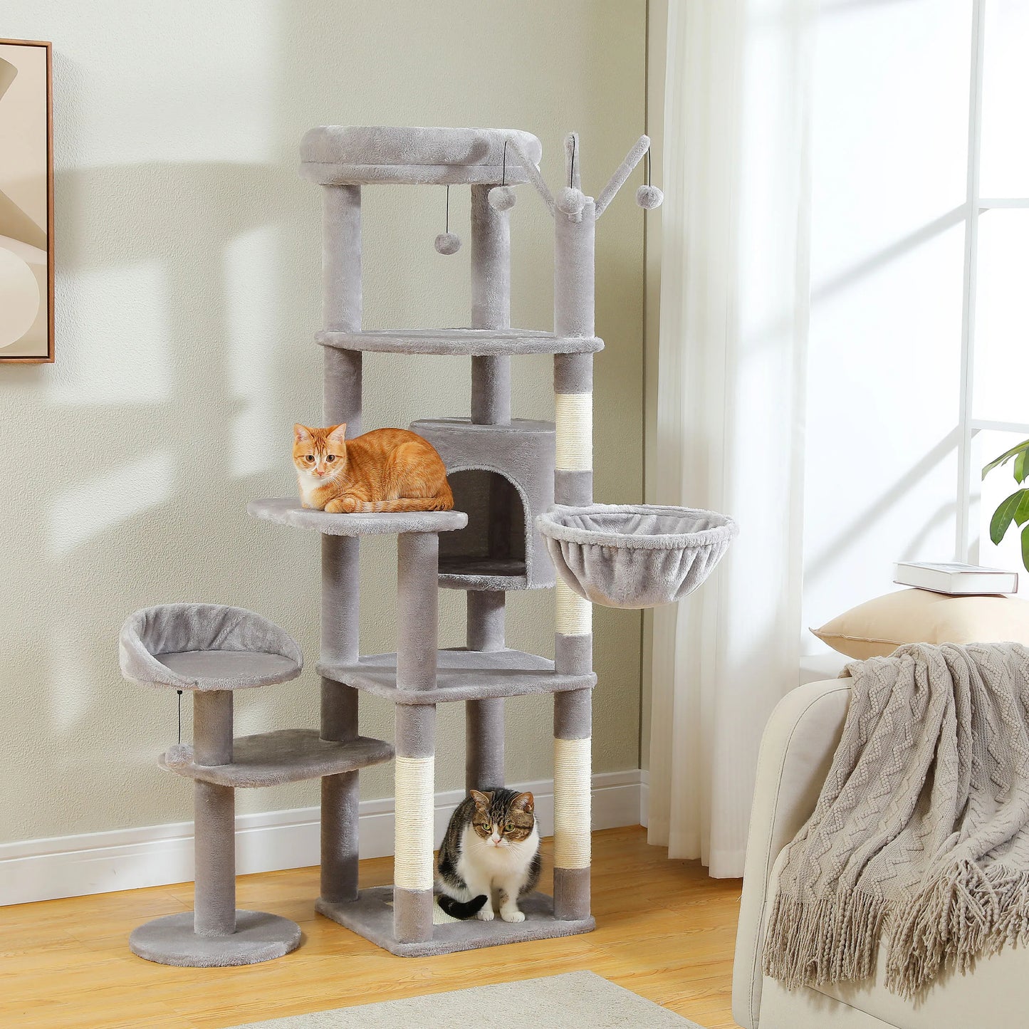 PEQULTICN Multi Level Cat Tree With Scratching Posts Hammock