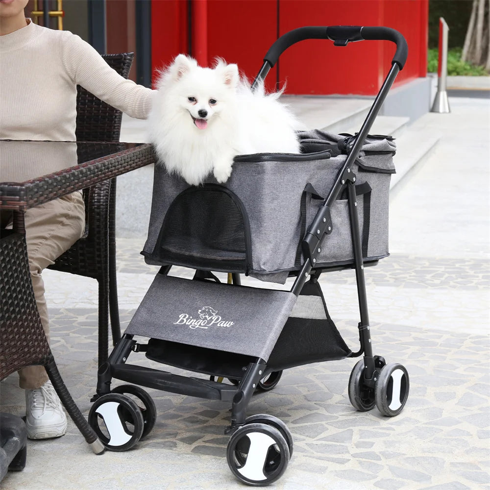 Pretty Pets Foldable Dog Stroller Carrier With Rain Cover