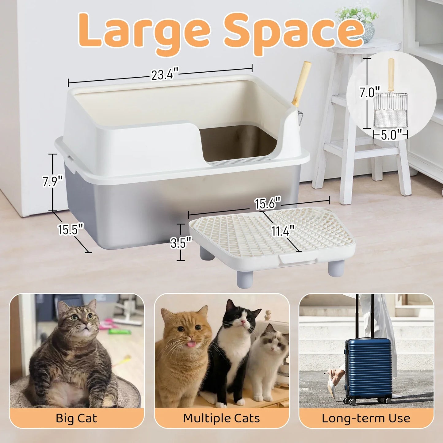 Stainless Steel Cat Litter Box With Lid High Sides