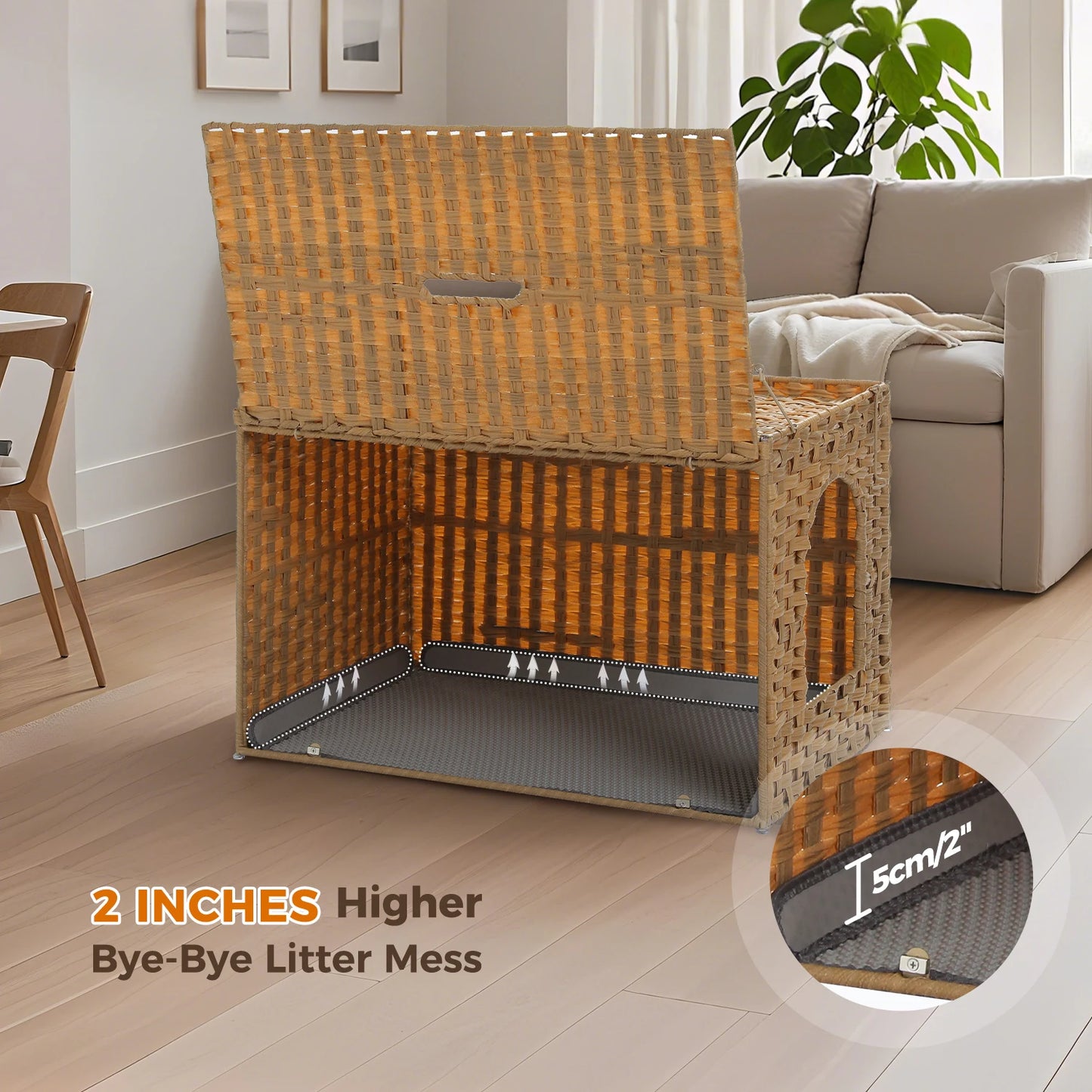 PEQULTICN Rattan Cat Litter Enclosure With Taller Doorway