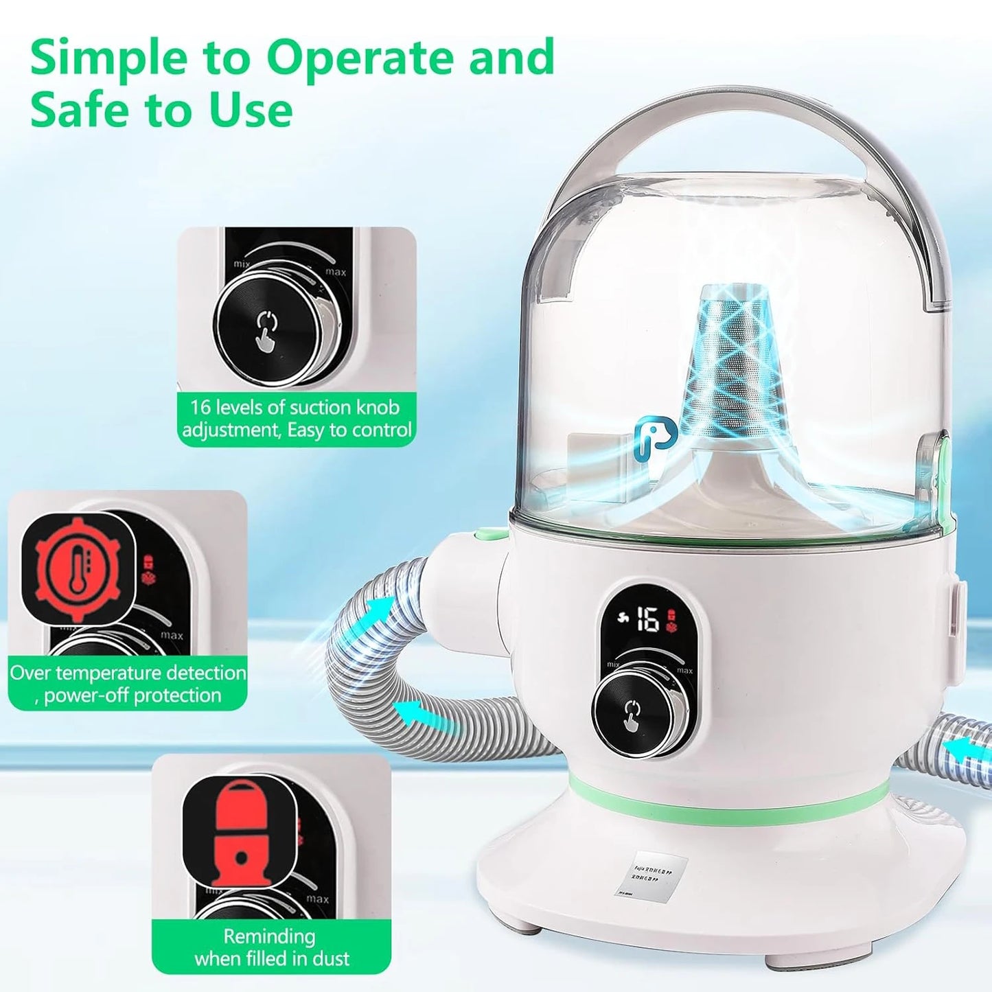DishyKooker Pet Grooming Vacuum Kit With 5 Tools For Pets