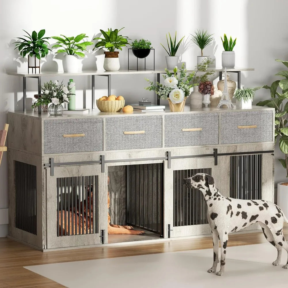 Hign-concerned Double Dog Kennel Table TV Stand Cabinet
