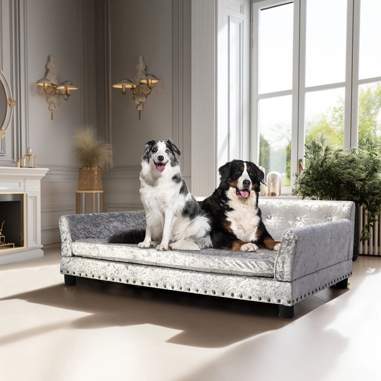 BORWARTCN Luxury Velvet Tufted Dog Sofa Bed Elevated