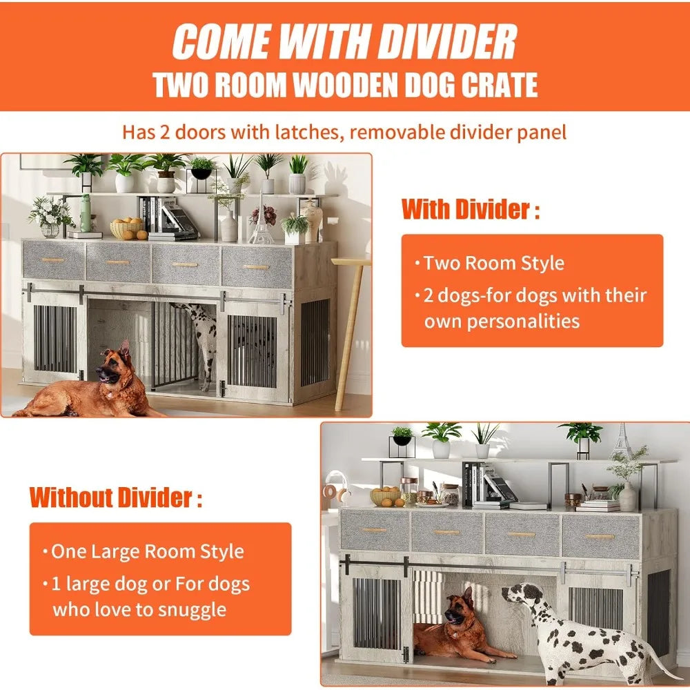 Hign-concerned Double Dog Kennel Table TV Stand Cabinet