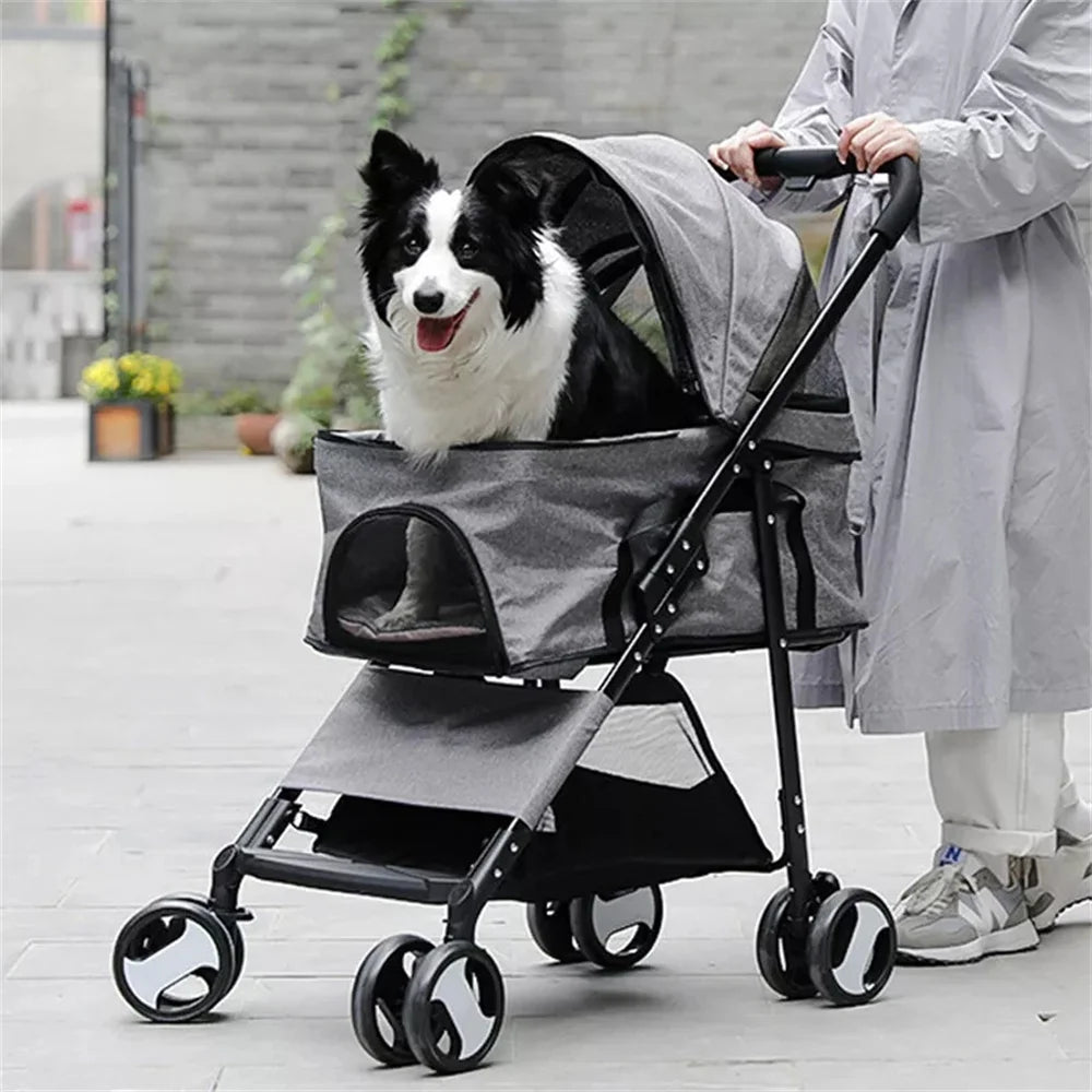 Pretty Pets Foldable Dog Stroller Carrier With Rain Cover