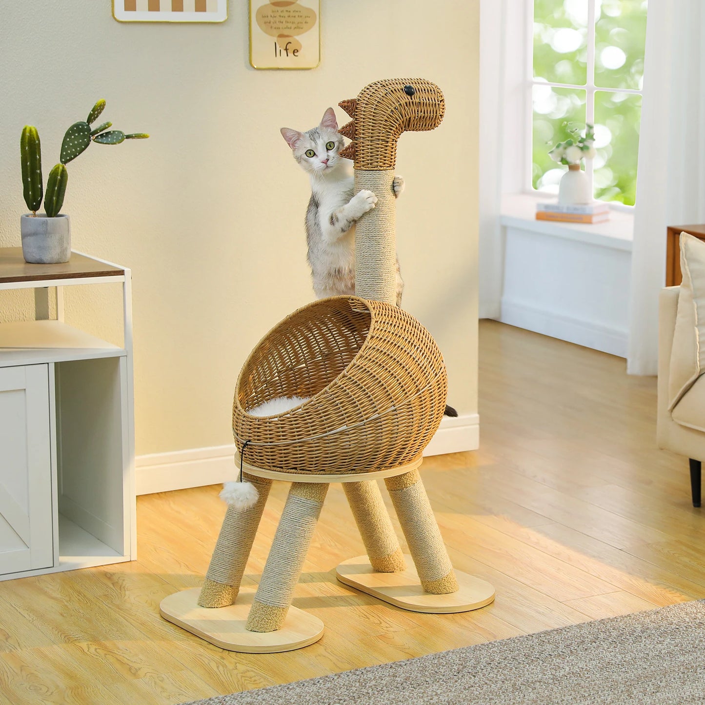 PEQULTICN Whimsical Dinosaur Cat Tree Tower Plush Cushion