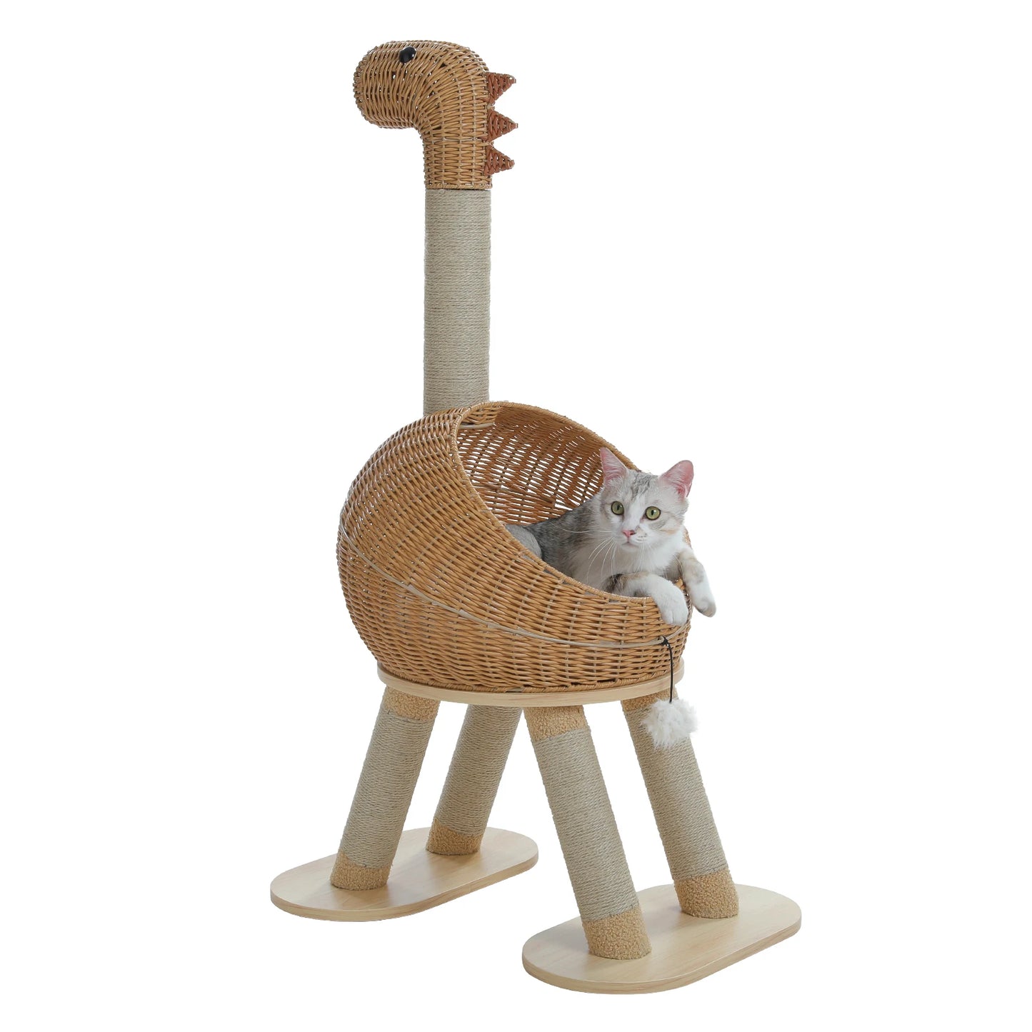 PEQULTICN Whimsical Dinosaur Cat Tree Tower Plush Cushion