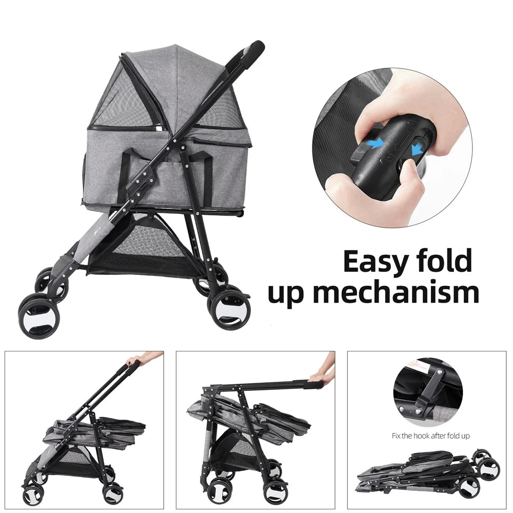 Pretty Pets Foldable Dog Stroller Carrier With Rain Cover