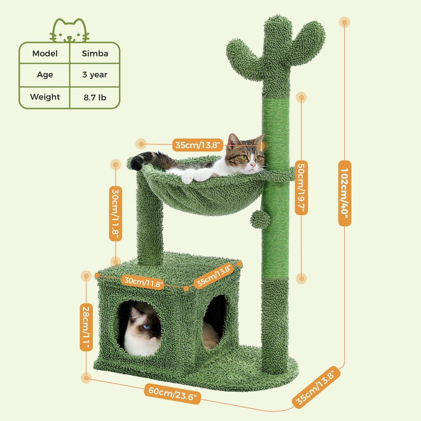 PEQULTICN Cactus Cat Tree With Condo And Hammock Indoor