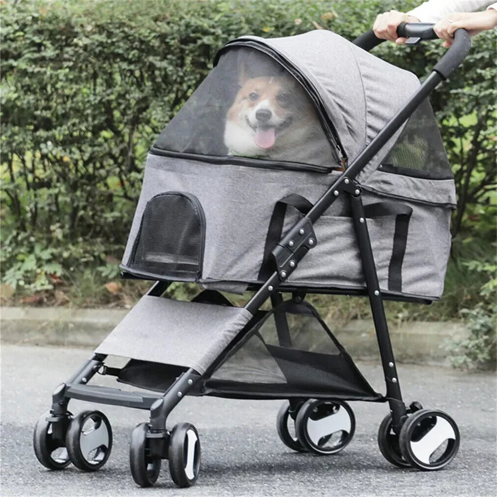 Pretty Pets Foldable Dog Stroller Carrier With Rain Cover